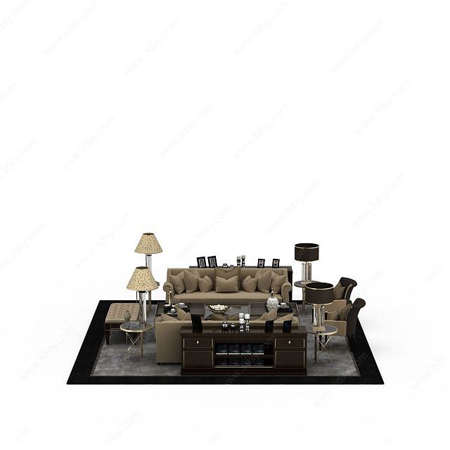 现代风格沙发茶几组合3D模型