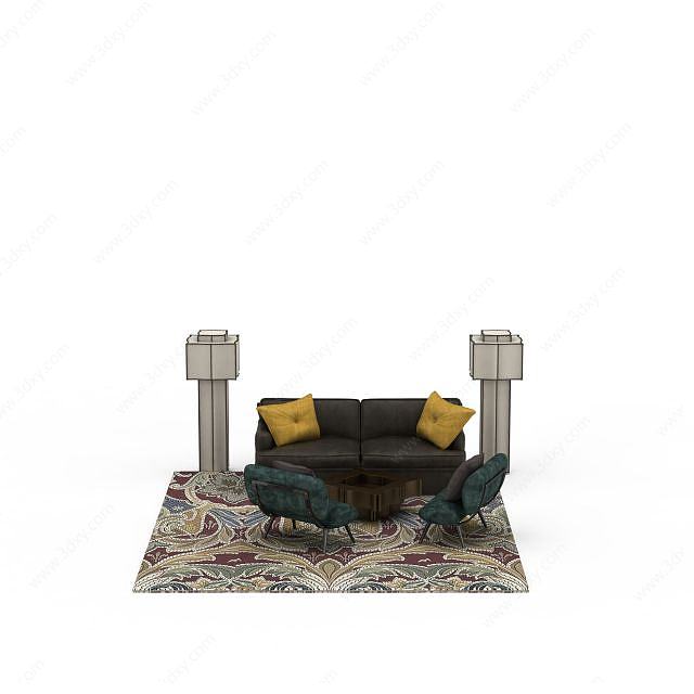 布艺休闲沙发组合3D模型