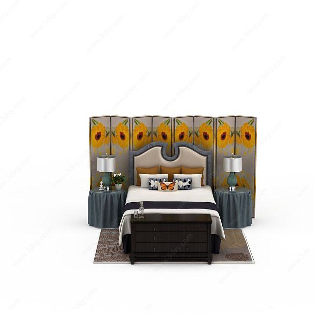 室内双人床3D模型