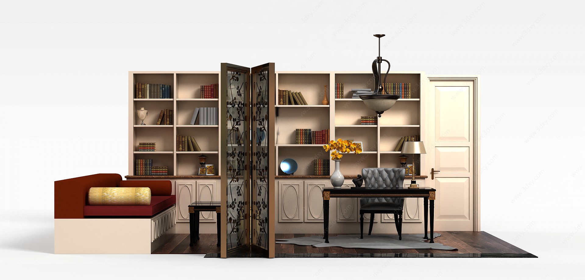 现代风格书房沙发茶几组合3D模型