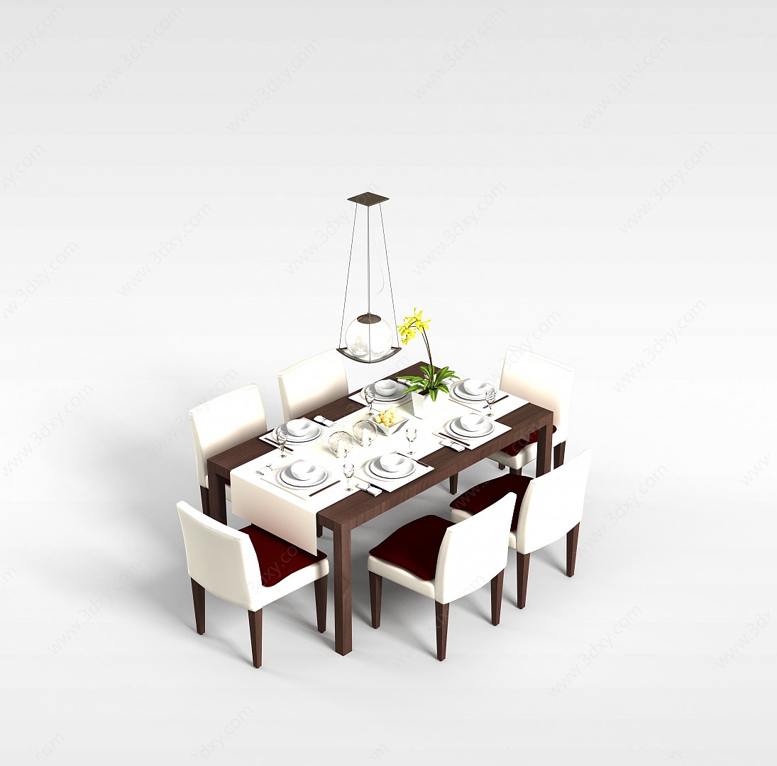 现代简约风格桌椅组合3D模型