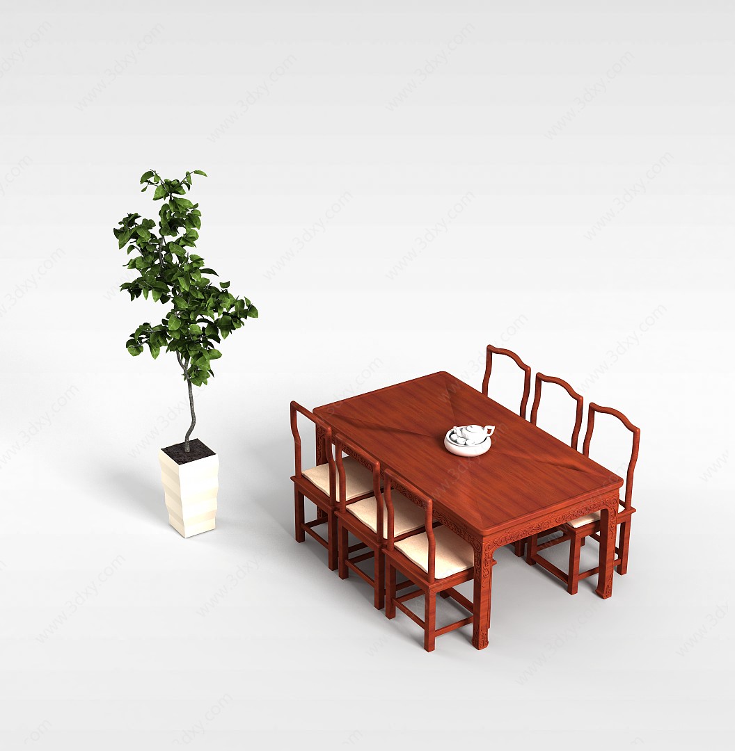 红木餐桌3D模型