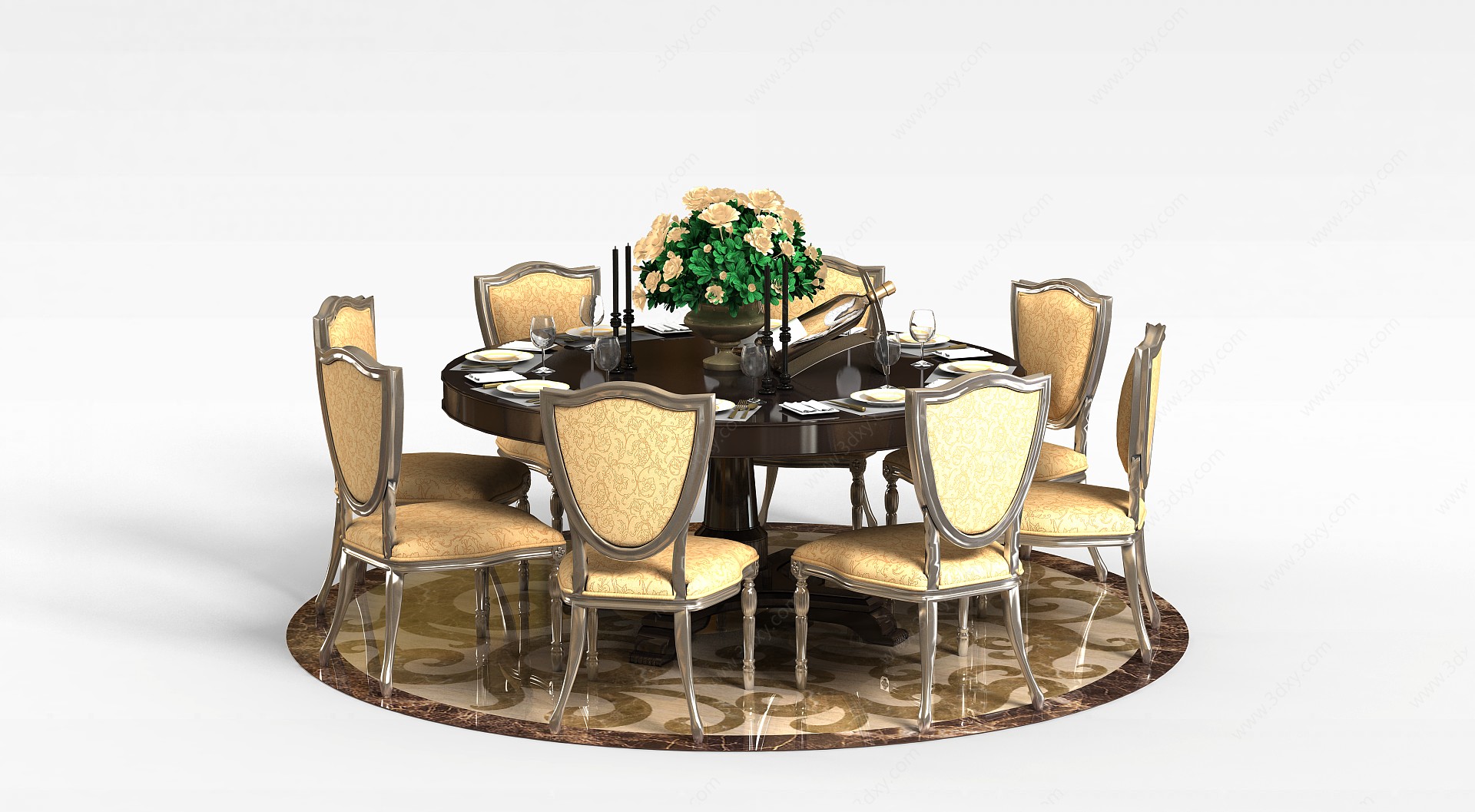 欧式风格餐厅桌椅组合3D模型