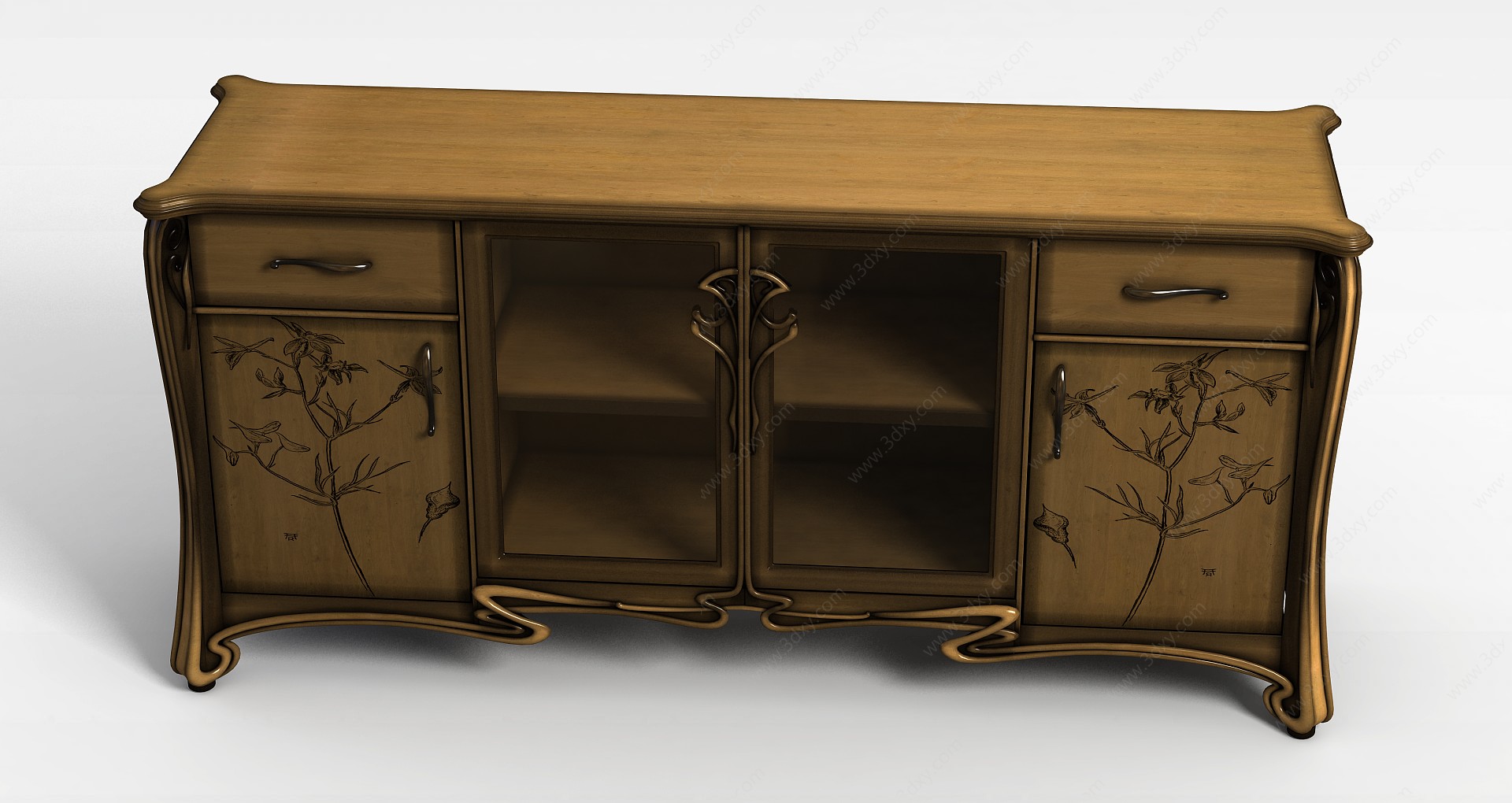 中式实木桌柜3D模型