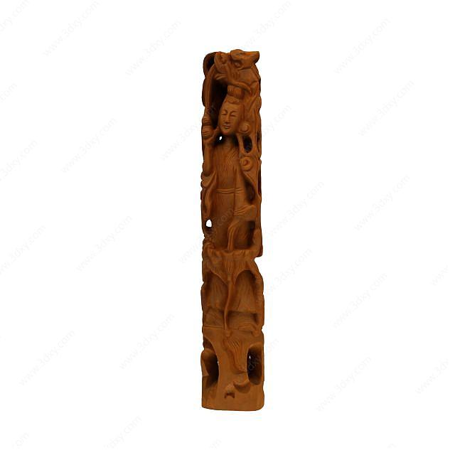 观音木雕柱子3D模型