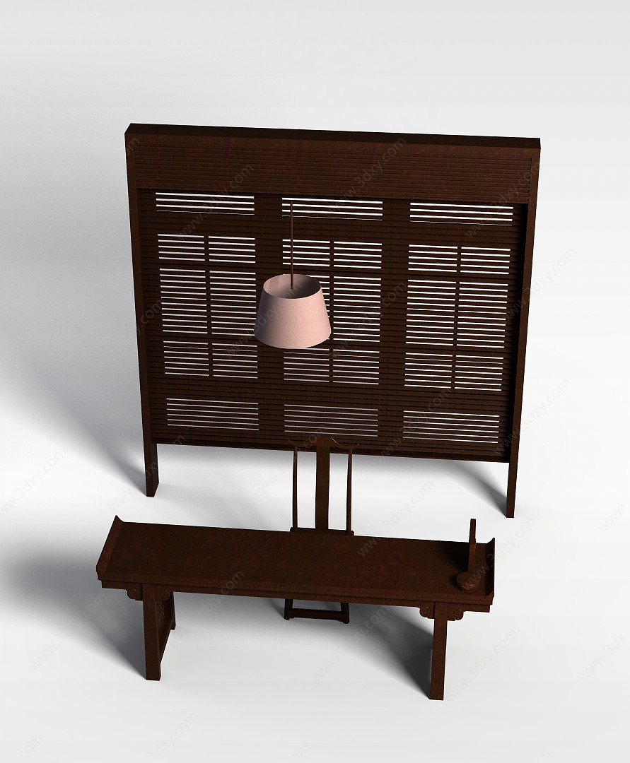 中式黑色实木桌3D模型