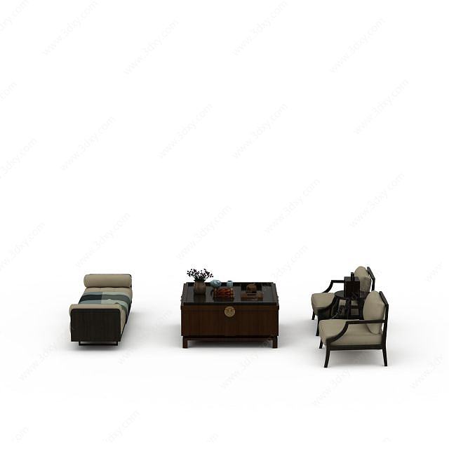 新中式桌椅组合3D模型
