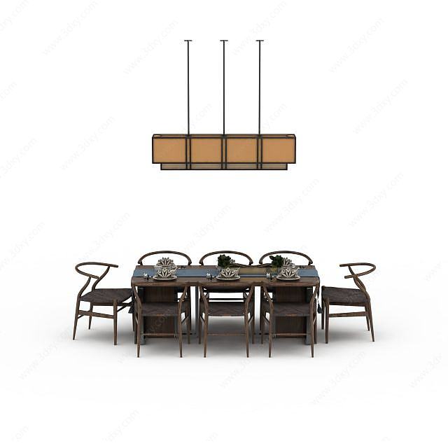 新中式餐厅桌椅3D模型