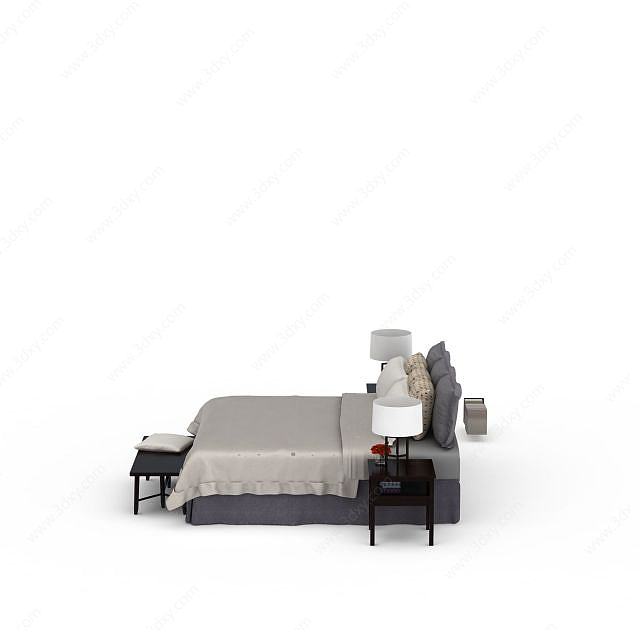 现代简约双人床3D模型
