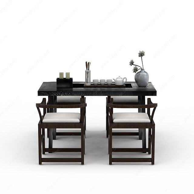 中式风格桌椅组合3D模型