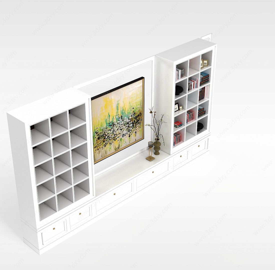 现代风格客厅书柜3D模型