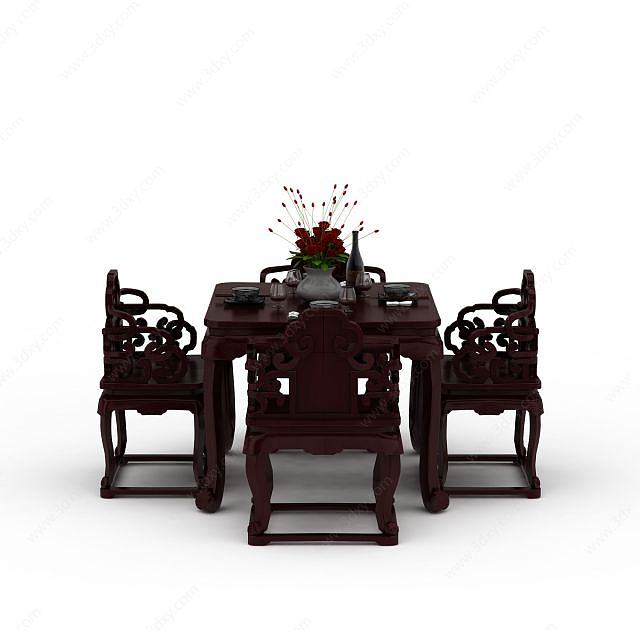 中式桌椅组合3D模型
