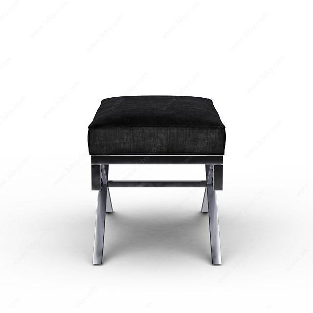 黑色中式软包长凳脚凳3D模型