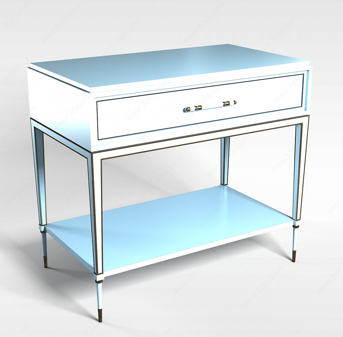 现代蓝色书房边桌3D模型