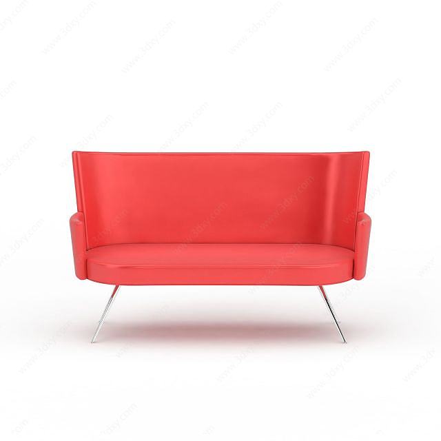 时尚橘红色长沙发椅3D模型