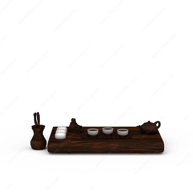实木茶桌3D模型