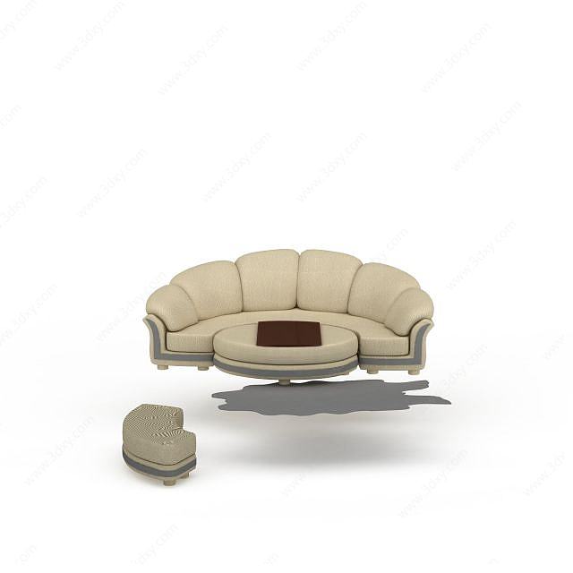 米色弧形沙发3D模型
