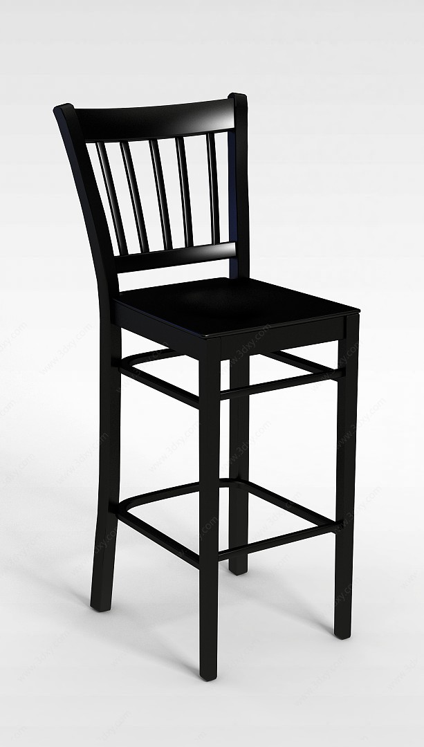 精美黑色中式高脚方椅3D模型