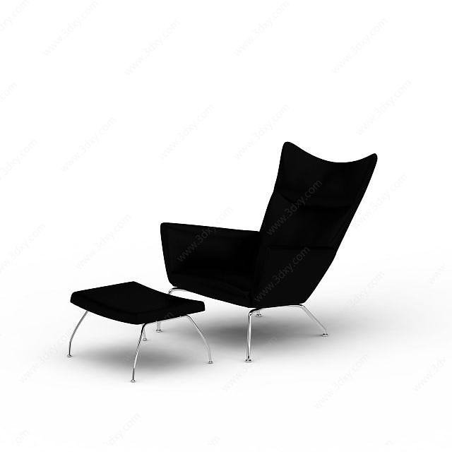 高档黑色皮质休闲椅脚凳套装3D模型
