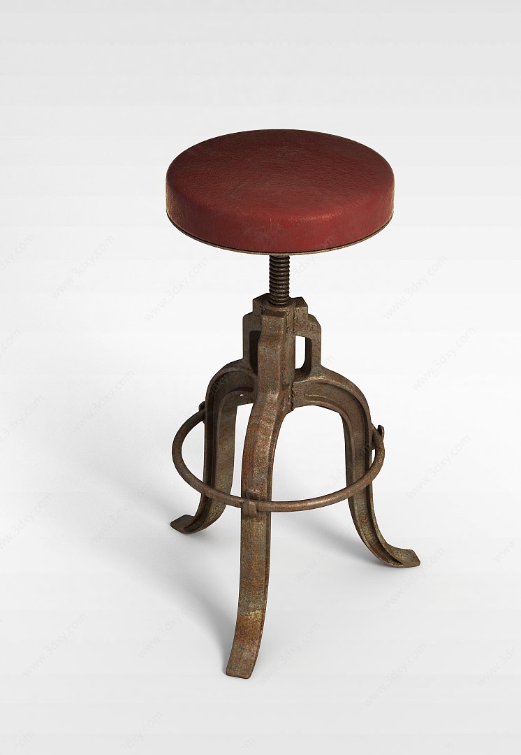 复古金属支架红色圆吧椅3D模型