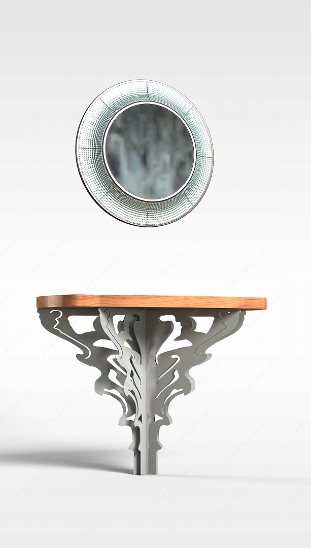 欧式雕花边桌装饰镜组合3D模型