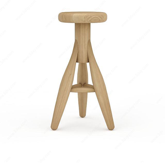 三脚木质吧凳3D模型