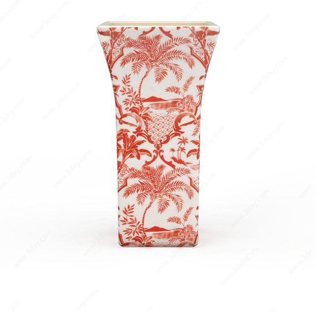 红色瓷花瓶3D模型
