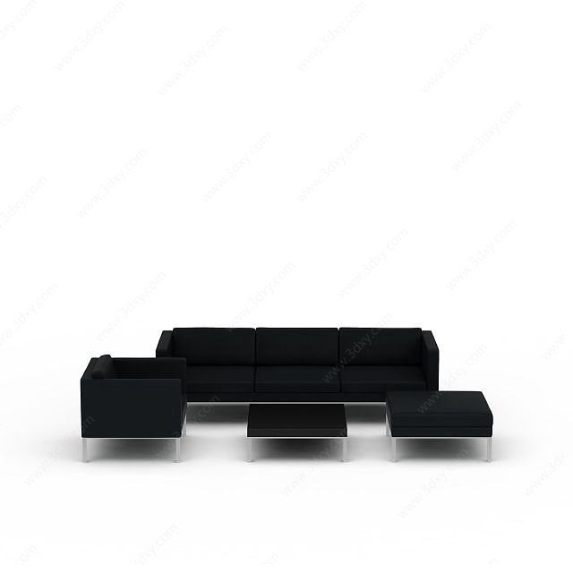 黑色沙发茶几组合3D模型