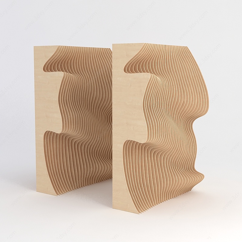 木质流线造型墙3D模型