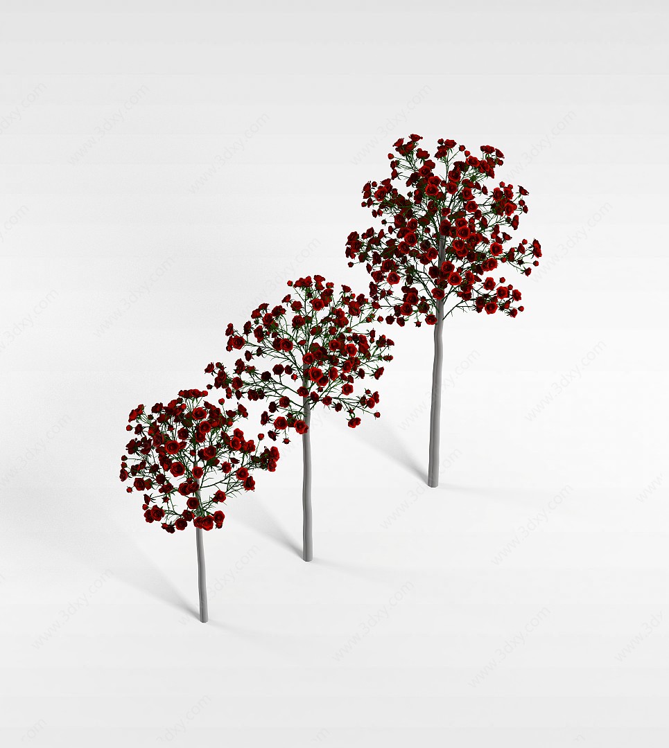 红色花朵树木3D模型