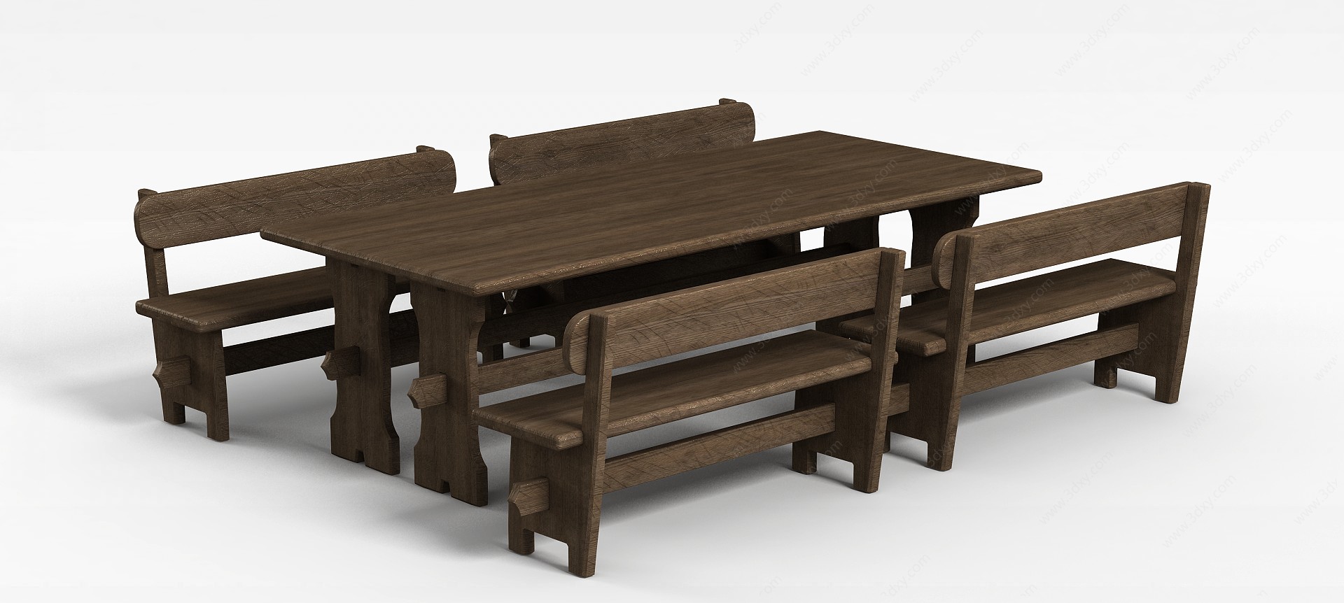 原木餐桌餐椅3D模型