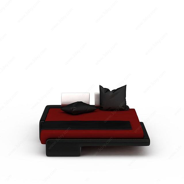 红色现代双人床3D模型