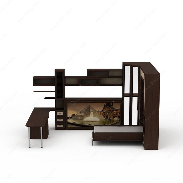 实木中式整体家具3D模型