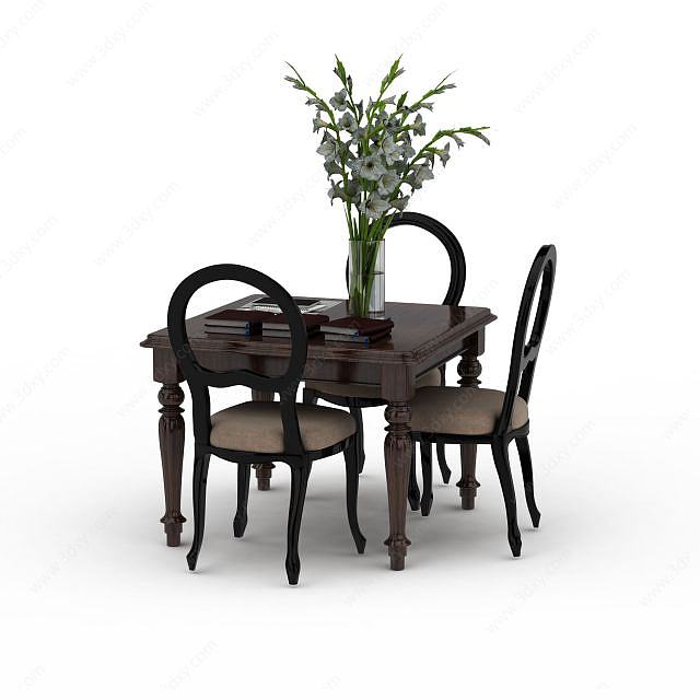 美式桌椅组合3D模型