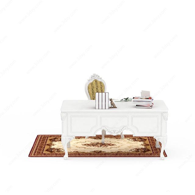 白色木质桌子3D模型