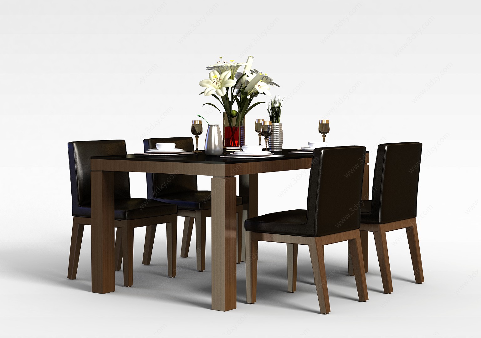 家庭四人餐桌椅3D模型