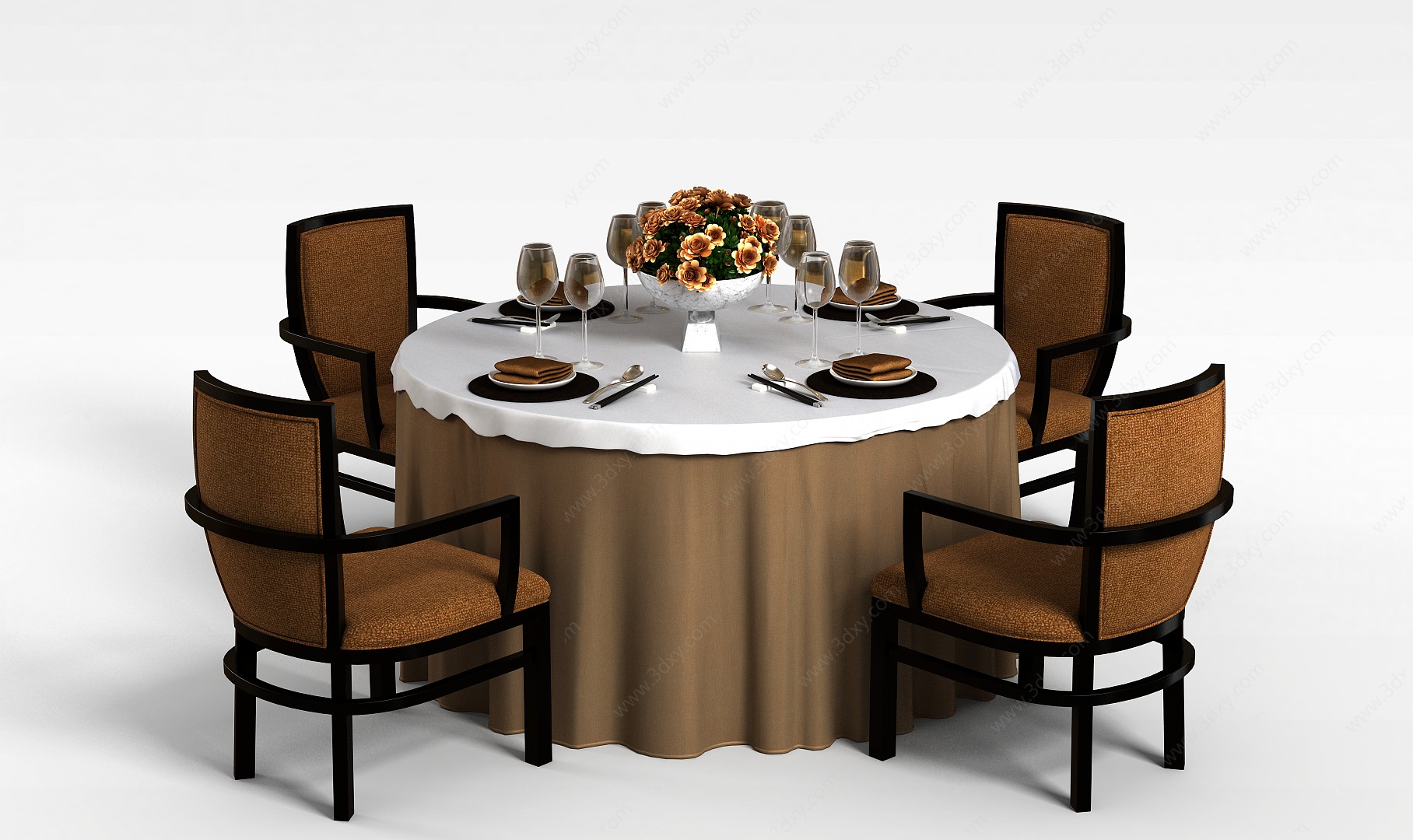 圆形中式餐桌椅3D模型