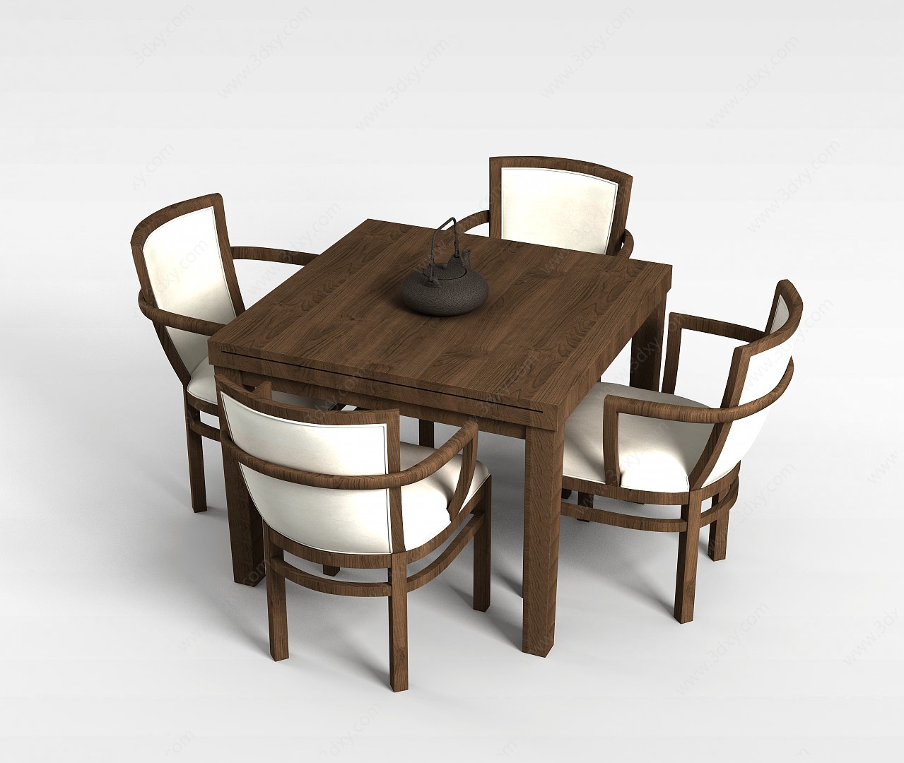 方形实木餐桌椅3D模型