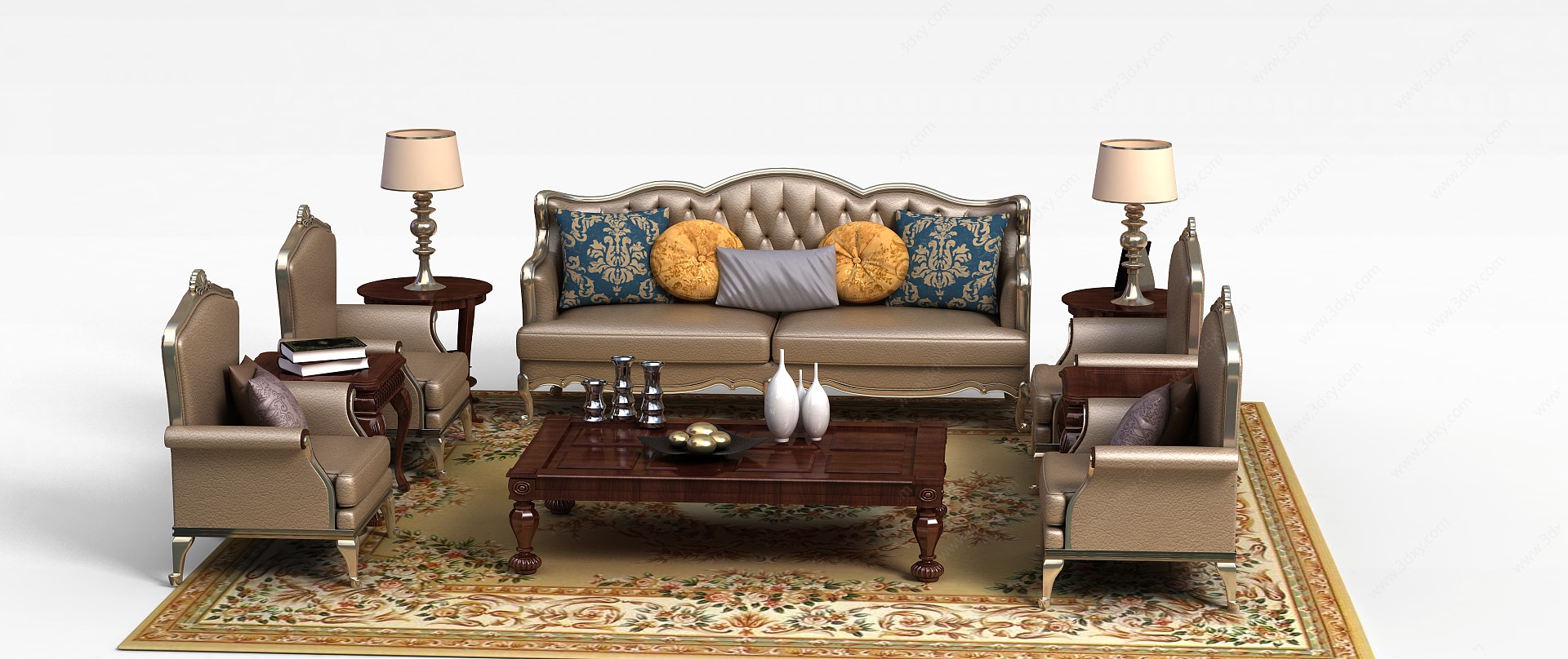 木质沙发茶几组合3D模型