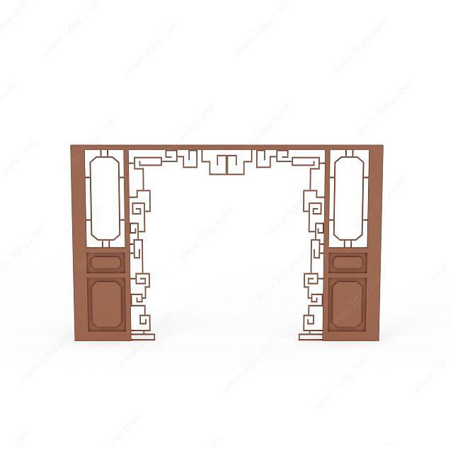 木质中式门框3D模型