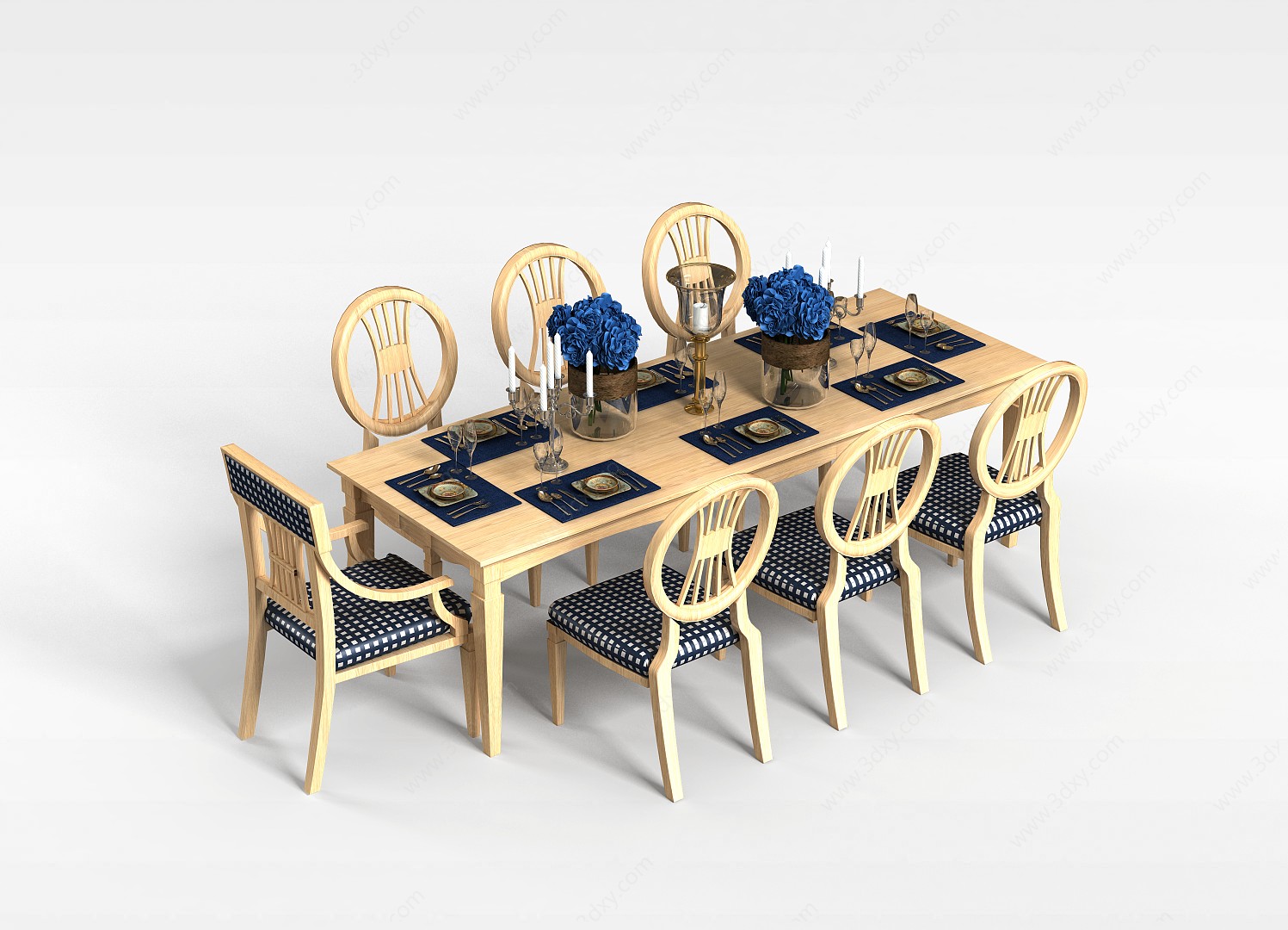 实木多人餐桌3D模型
