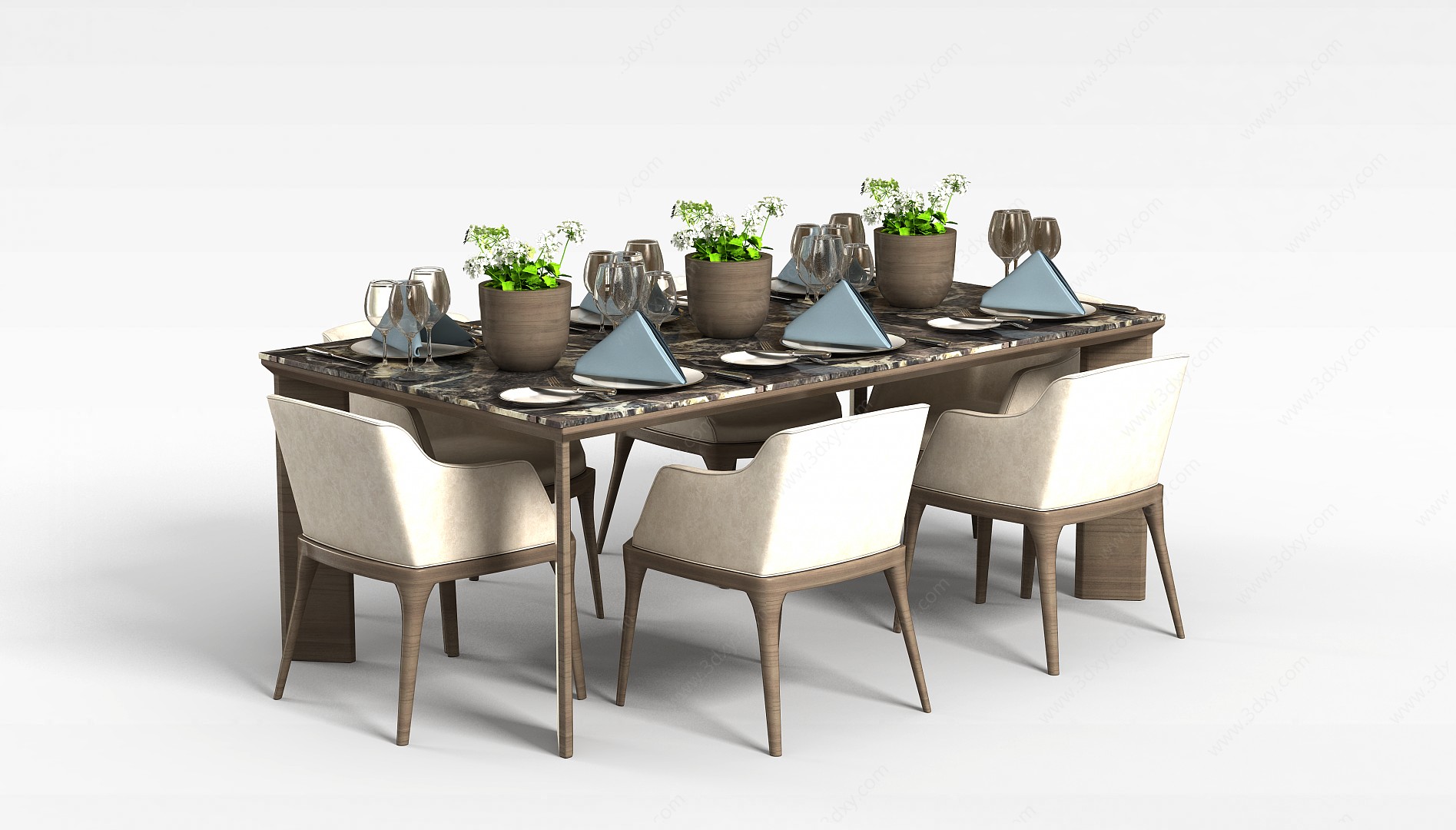 餐厅多人餐桌3D模型
