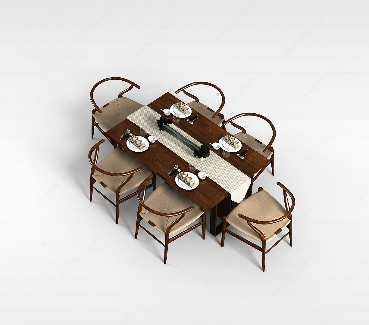 简约木质餐桌3D模型
