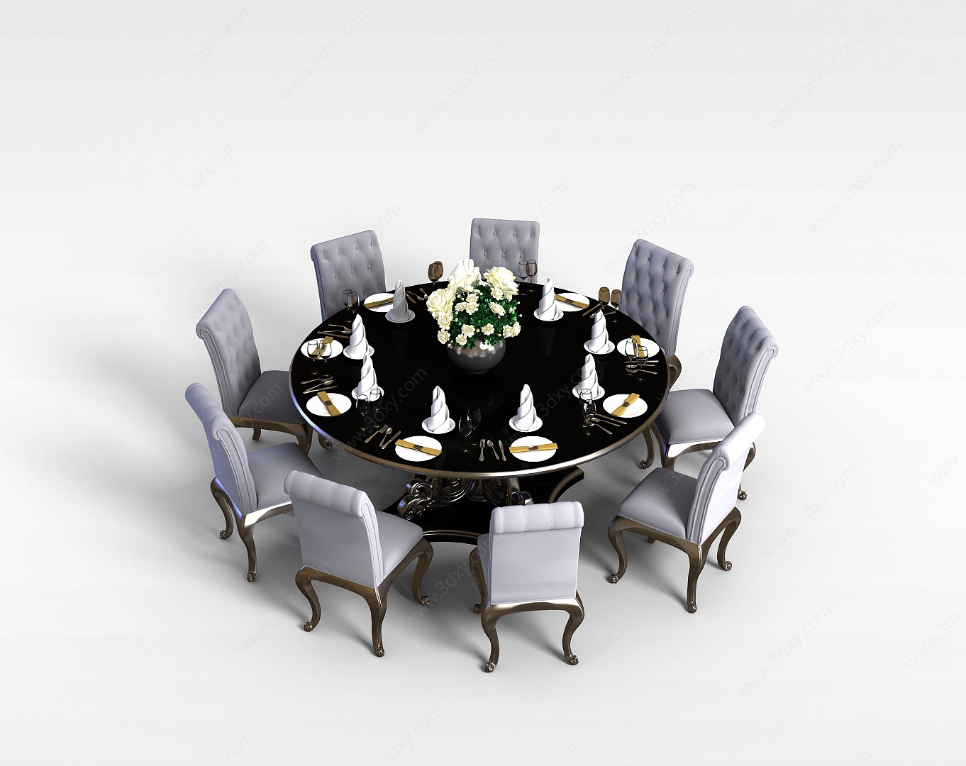 多人聚会餐桌3D模型