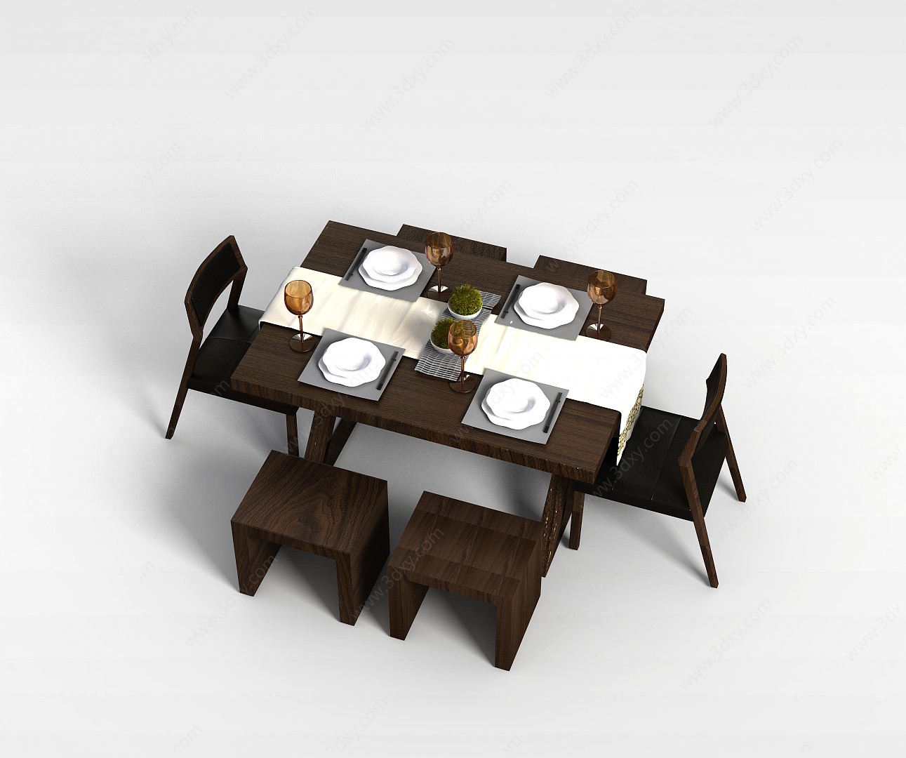 简约实木餐桌3D模型