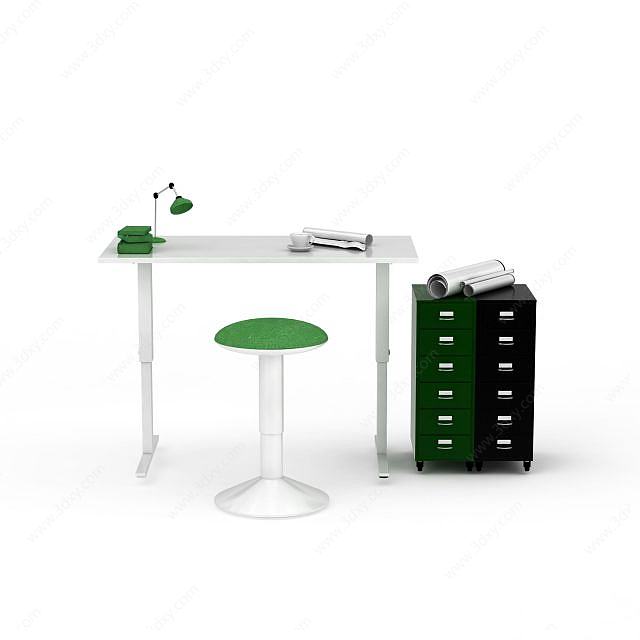 现代简易办公桌子3D模型