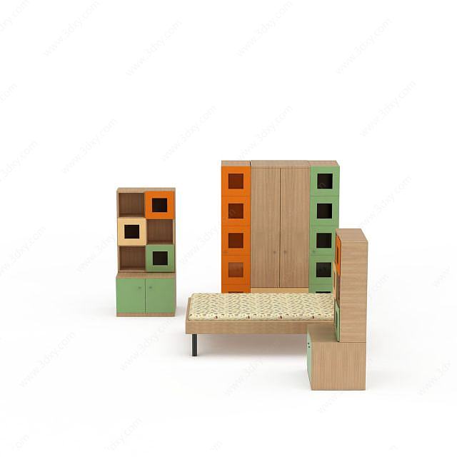 实木卧室家具3D模型