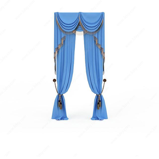 蓝色丝绸窗帘3D模型