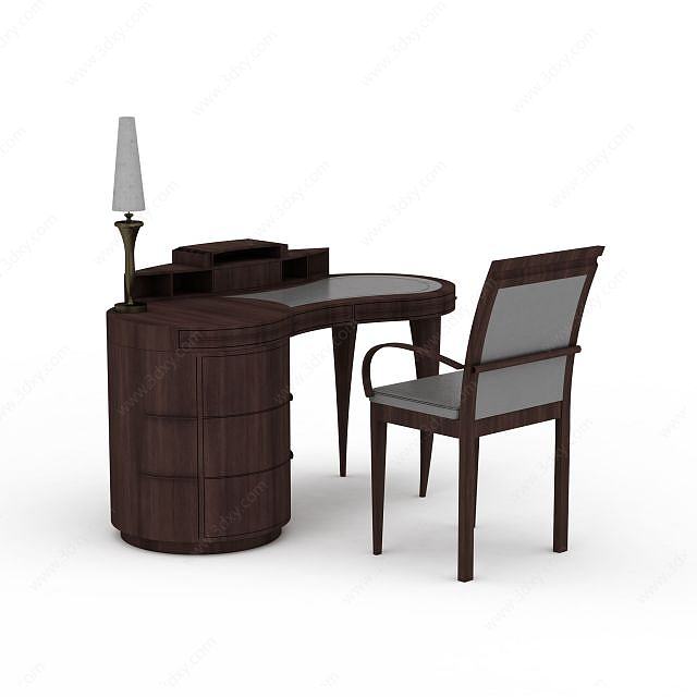 书房木质桌椅3D模型