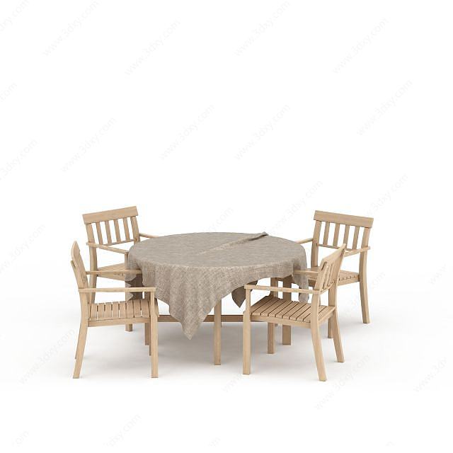 原木餐桌椅3D模型